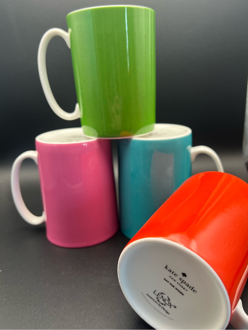 Kate Spade x Lenox Say The Word Porcelain Mug Set of 4 Colorful Bright 12oz NWT